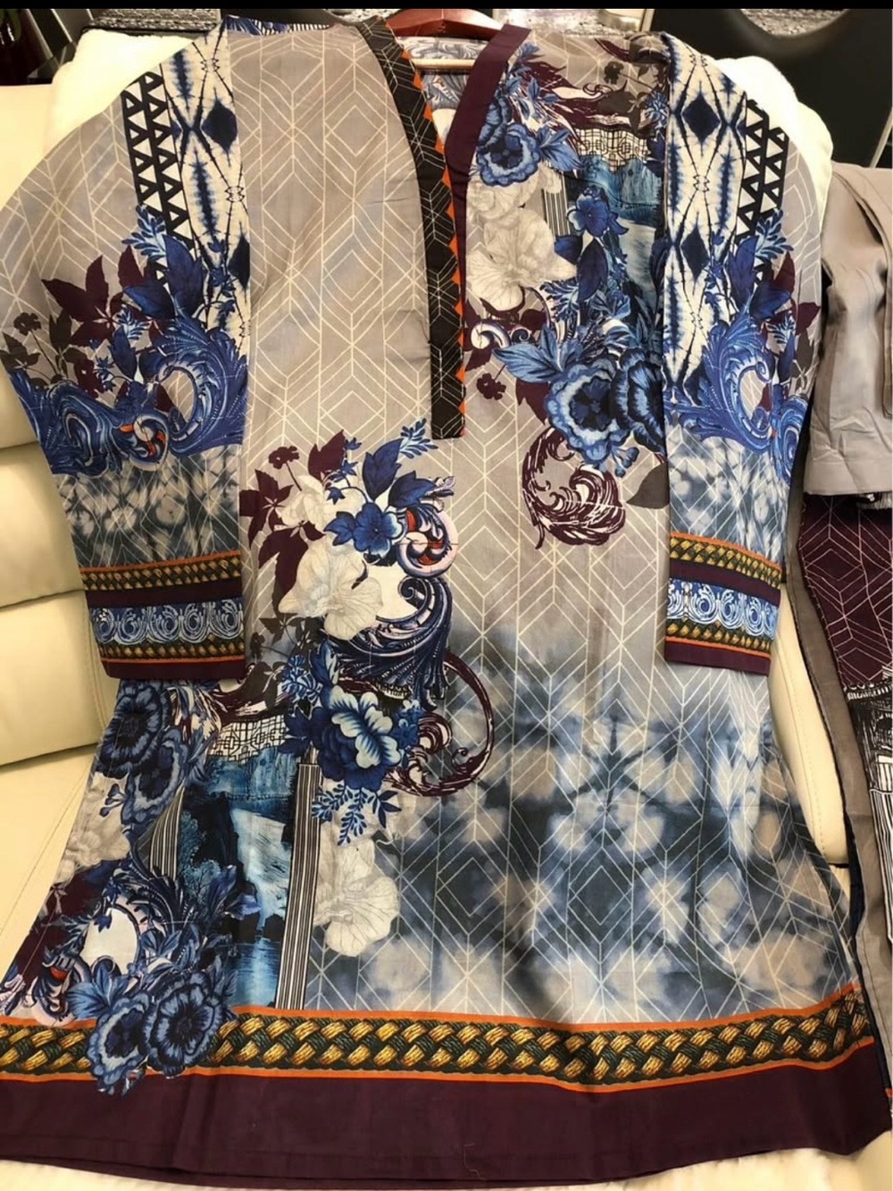 Pakistani three pieces printed dress.summer fabric ( Lown).Size XL